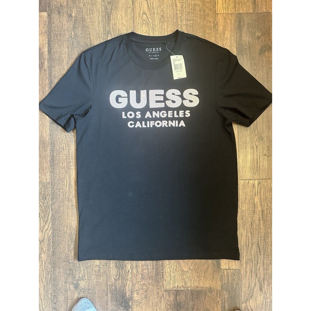 GUESS Los Angeles Logo T Shirt Mens L Jet Black NWT Short Sleeve
